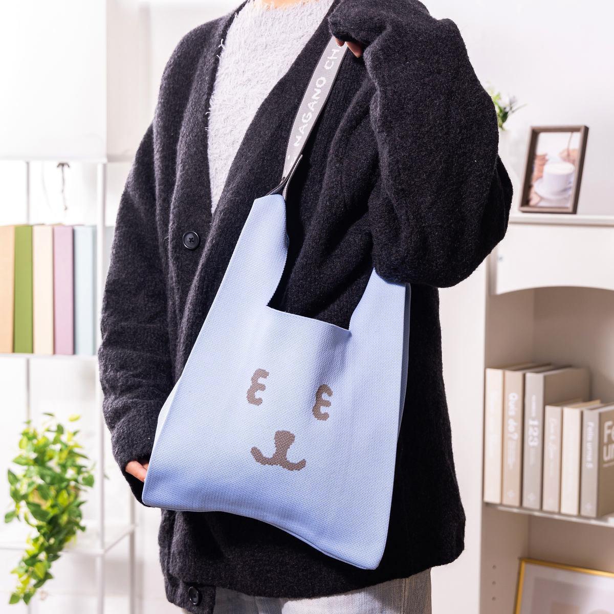 Gray Parker Service Nagano Characters Joke Bear Color Knit Bag – Light Blue
