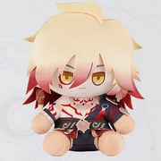 Four chibi-style plush figures from Honkai: Star Rail arranged in a 2x2 grid on a light gray background with the title text at the top and a black footer with brand text. The figures have distinct hair colors including blonde, mint green, pink, and red, along with colorful outfits and accessories.