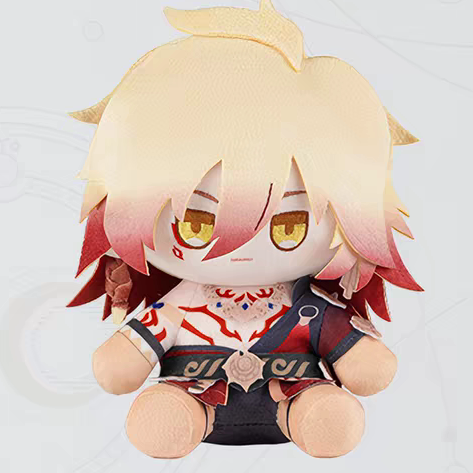 Four chibi-style plush figures from Honkai: Star Rail arranged in a 2x2 grid on a light gray background with the title text at the top and a black footer with brand text. The figures have distinct hair colors including blonde, mint green, pink, and red, along with colorful outfits and accessories.