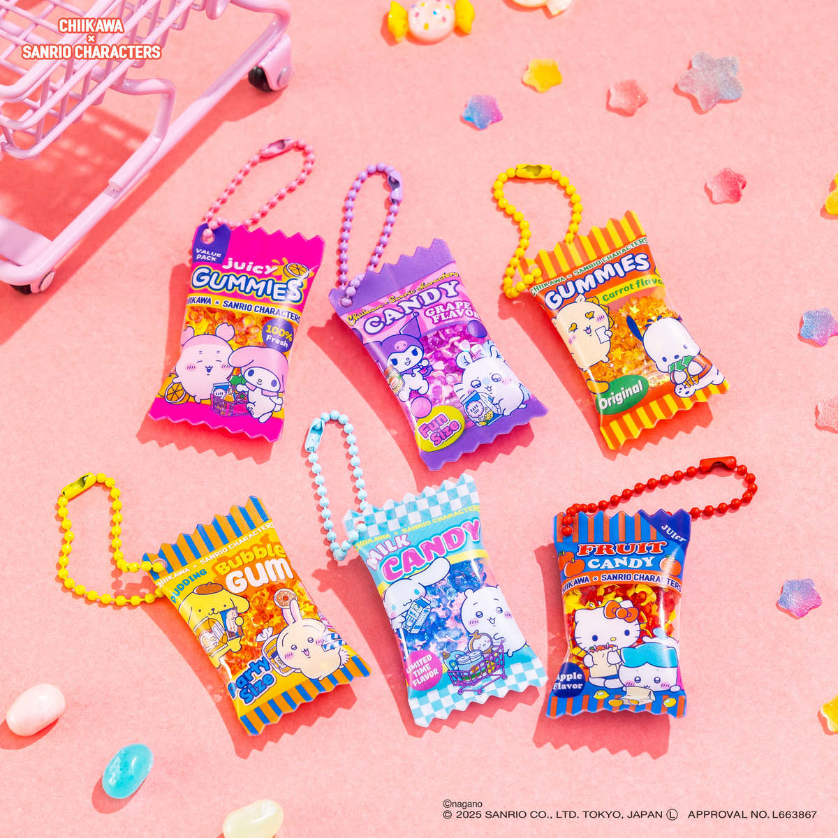 Gray Parker Service Chiikawa × Sanrio Characters Supermarket Shaka Shaka Snack Hachiware & Hello Kitty Keychain